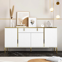 Buffet moderne Armoire de rangement multifonctionnelle Pieds en métal Cadre en métal Poignée en métal Porte encastrée Armoire haute blanche