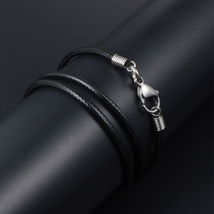 Collar de cuerda encerada tejida negra para hombre estilo coreano con cierre plateado LS 001 - Product Image 4