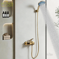 Ensemble de robinetterie de douche murale mitigeur chaud/froid avec finition or brossé, kit de robinet de salle de bain moderne en zinc avec pommeau de douche à jet doux