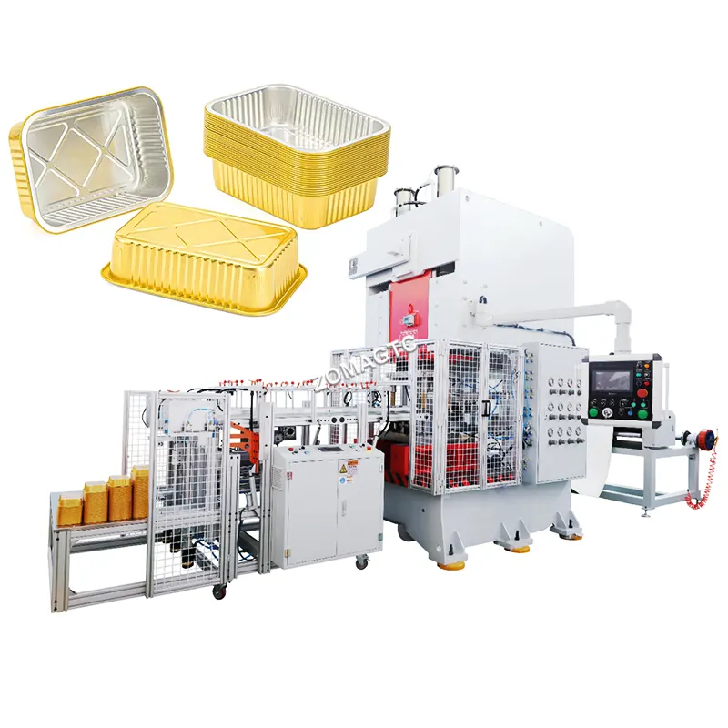 Pabrik alumunium Foil wadah makanan membuat mesin otomatis dicetak lembaran Aluminium mesin Press Box dikemas