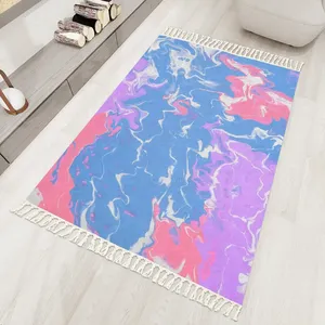 Tapis géométrique traditionnel de style nordique avec logo personnalisé avec glands support en latex à poils coupés en mousse pour salle de bain Design imprimé - Product Image 4