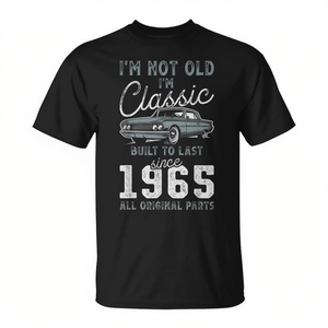 T-shirt per il 60° compleanno Classic Car, costruita per durare dal 1965, unisex, girocollo, manica corta, per adulti - Product Image 3