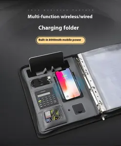 Nouveau Porte-documents en <span class=keywords><strong>Cuir</strong></span> PU A4 avec Fermeture Éclair, Organiseur de Fichiers de <span class=keywords><strong>Bureau</strong></span> avec Chargeur de Batterie Externe - Product Image 1