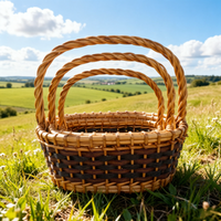 Panier en osier tressé artisanal 3 pièces, léger, durable, avec poignées renforcées, pour le rangement des fruits, les cadeaux ou les fleurs