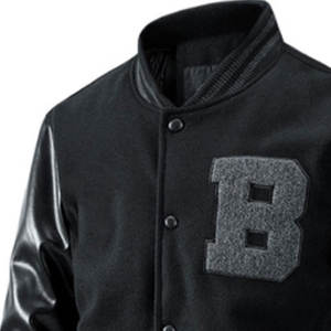 Chaqueta Varsity para Hombre con Bloques de Color y Parches, Mangas de Cuero, Hombros Caídos, Casual, Manga Larga, Bolsillos con Cremallera, Otoño Invierno, Ecológica - Product Image 6