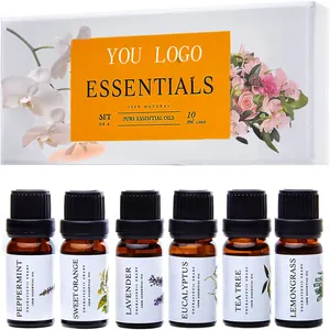 Kit d'huiles essentielles naturelles pour diffuseur, ensemble cadeau de 6 pièces d'huiles d'aromathérapie, huile de jasmin, citronnelle, lavande, eucalyptus, vente en gros