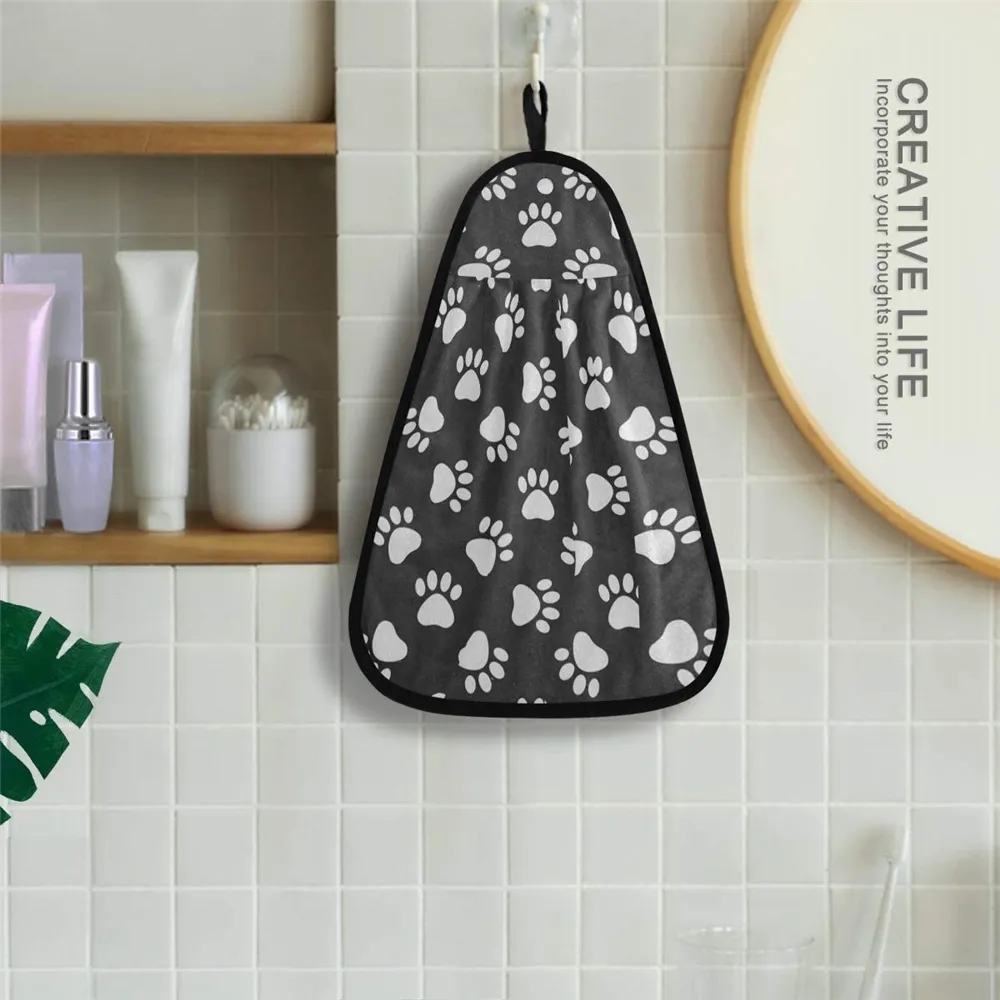 Cat Dog Paw Print Hand Bath Towel Hanging Tie Towels Quick Dry Cotton Kitchen Dish Cleaning Towels Cloth for Kitchen Bathroom