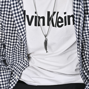 Collier unisexe avec pendentif en forme d'arête de poisson, en acier inoxydable, design squelette, pour hommes et femmes - Product Image 4