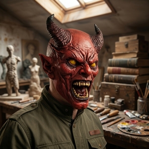 <span class=keywords><strong>Masque</strong></span> en latex de démon rouge avec cornes - <span class=keywords><strong>Masque</strong></span> d'horreur drôle, respirant et réutilisable pour Halloween, cosplay, fête dans une <span class=keywords><strong>maison</strong></span> hantée - Product Image 6