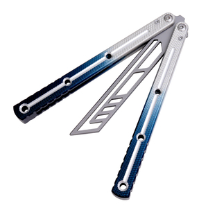 Coltello Balisong Pieghevole Portatile EDC per Principianti con Gradiente Bianco Blu Scuro - Product Image 4