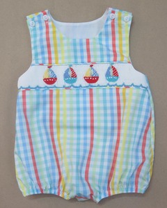 Traje de verano de una pieza sin mangas para bebés, con estampado de velero y burbujas, a cuadros coloridos - Product Image 3