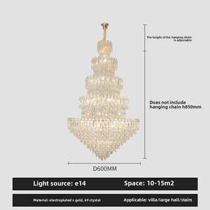 Grand lustre en cristal à 12 ampoules d'hôtel de luxe long et personnalisé pour escalier de salle de banquet de villa - Product Image 5
