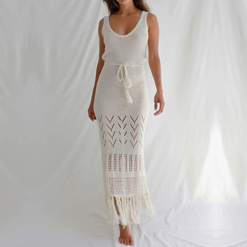 2023 New Style Hollow Out Fringed Swimsuit Summer Beach Long Bikini Cover Up Dress