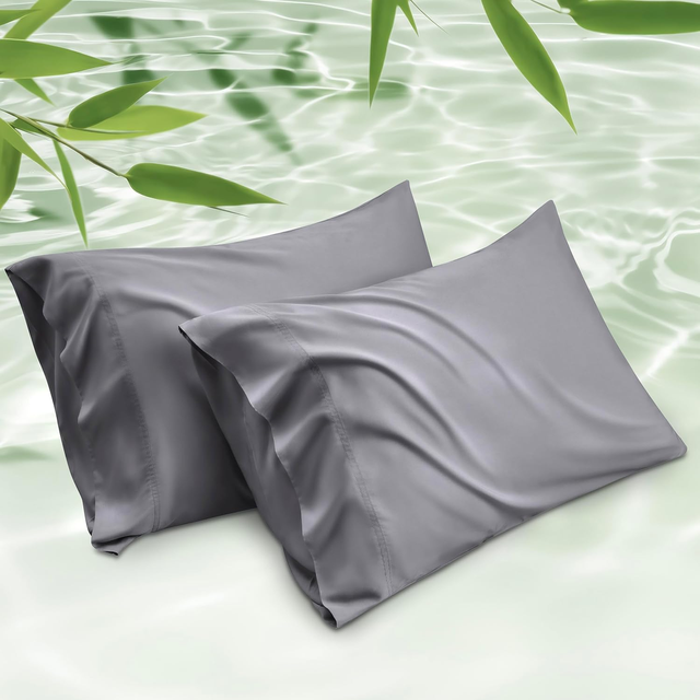 Cooling 60S Bamboo Fiber Envelope Pillow Cases Queen Size 2PCS Dark Grey Breathable & Silky Soft Bedding Home Textile
