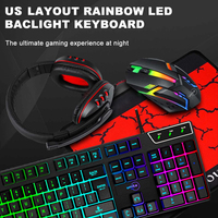 Ensemble Combo Gaming Rétroéclairé Arc-en-ciel Filaire Quatre Pièces 4 en 1 avec Clavier, Souris, Casque et Tapis de Souris pour Ordinateur