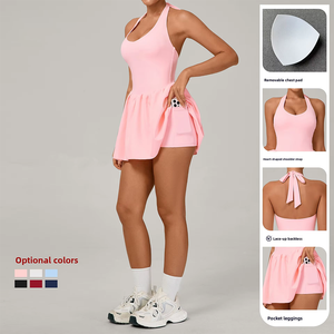 Jupe de tennis européenne et américaine rembourrée en nylon et élasthanne, sans manches, à lacets, pour femmes, idéale pour la course en extérieur et le fitness - Product Image 5