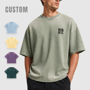 Custom Print 300gsm Heavyweight 100% Cotton Drop Shoulder <strong>T</strong>-<strong>shirt</strong> Vintage Acid Wash <strong>t</strong> <strong>Shirt</strong> Supplier Low MOQ - Product Image 1