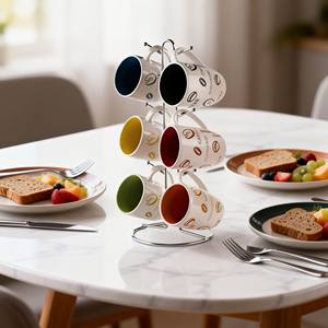 Support mural décoratif pour tasses à café en grès céramique contemporain à 6 crochets, compatible lave-vaisselle et micro-ondes - Product Image 4