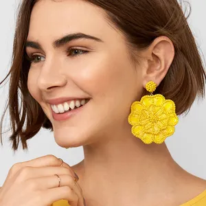 สีเหลืองBohemian Dangle Dropต่างหูผู้หญิงอุปกรณ์เสริมผ้าฝ้ายHandmade Tasselsต่างหูชาติพันธุ์เครื่องประดับ