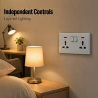 Prise murale électrique OEM pour usage domestique, 2 modules, 3 broches, avec interrupteur, néon et ports USB Type-C