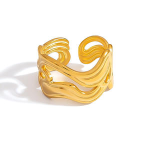 Geometric Stainless Steel Open <b>Ring</b> 18K Gold Plated Unisex Fashion Jewelry Gift - Product Image 5