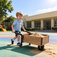 Chariot de jardin en bois pour enfants avec roue en PVC, chariot de jeu extérieur pour la crèche, chariot à sable pour la cour