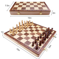 Jeu d'échecs magnétique en bois avec 34 pièces en bois faites à la main pliantes portables + extra queen