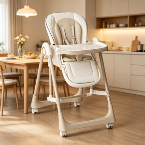 Seggiolone per Bambini con Rotazione a 360 Gradi °   Sedia a <span class=keywords><strong>Dondolo</strong></span> con Ruote Universali, Cuscino in Pelle, Seduta Allargata, Altezza Regolabile - Product Image 6