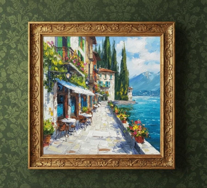 Peinture à l'huile <span class=keywords><strong>Bellagio</strong></span> Lac de <span class=keywords><strong>Como</strong></span>, paysage urbain, art impasto, paysage italien - Product Image 2