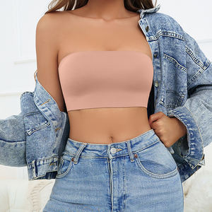 Sharicca sette colori un pezzo da donna senza spalline senza cuciture <span class=keywords><strong>reggiseno</strong></span> senza fili senza imbottitura Anti-slittamento <span class=keywords><strong>reggiseno</strong></span> senza spalline in seta di ghiaccio senza spalline - Product Image 4