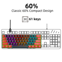 Teclado Mecánico para Juegos HXSJ 60% Mini, con Cable, LED, 61 Teclas, USB, Compatible con PC Windows/XP/Win 7/Win10, Interruptores Rojo-Negro-Azul Kailh