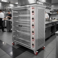 Four à rôtir poulets à 6 broches, gaz commercial, en acier inoxydable, pour petit restaurant