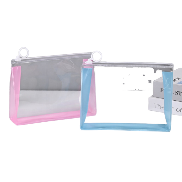 Custom Logo Transparent Vinyl Travel Makeup Bag Low MOQ Waterproof with Zip Lock Colorful PVC Toilet Wash Bag Clear TPU