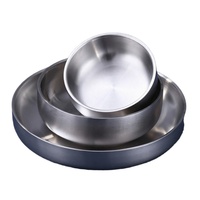 Bol à riz et nouilles réutilisable en acier inoxydable 304 double couche, 11/15/21 cm, design anti-écrasement, argenté, plats à assaisonnement en métal