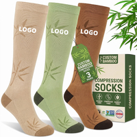 Chaussettes de compression en fibre de bambou personnalisées OEM pour femmes et hommes 15-20/20-30 mmHg, écologiques, respirantes, pour marathon, logo personnalisé