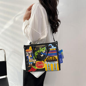 Bolso de mano casual para mujer de comercio exterior, estilo de diseño de nicho, geométrico, con cinta de cocodrilo, bordado de grafiti y cremallera.94485 - Product Image 6