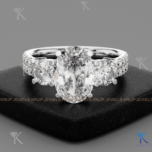 Bague de fiançailles en or massif avec diamant de laboratoire ovale de 2,00 carats, style vintage, trois pierres, bijoux fins, sur mesure, cadeau pour femme - Product Image 5