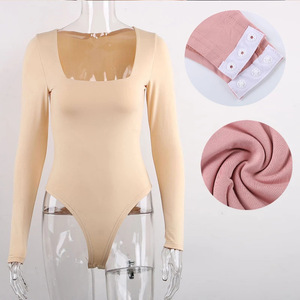 Body Sculptant Femme Manches Longues à Col Carré Nouveau Modèle 2025 Léger Extensible Couleur Unie pour l'Été - Product Image 5