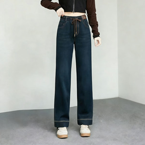 <span class=keywords><strong>Jean</strong></span> en denim décontracté bleu taille haute pour femme avec élasthanne/coton – Service OEM/ODM de haute qualité disponible - Product Image 1