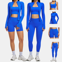 Ensemble de yoga sans couture pour femme : Leggings côtelés taille haute, shorts, brassière de sport, veste zippée – Tenue de sport et fitness