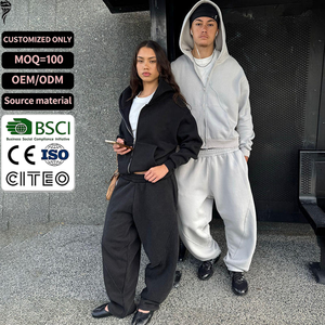 Conjunto Deportivo de Dos Piezas Holgado de Algodón Grueso Personalizado, Unisex, Talla Grande para Mujer - Product Image 1