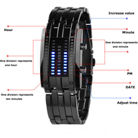 Montre de couple numérique LED en acier inoxydable noir pour hommes et femmes, technologie future, bracelet sport