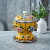 Deyanhaohuo Mini Marmite Traditionnelle Chinoise en Cuivre Émaillé Motif Pivoine Cloisonné, Intérieur Émaillé Doré, Portable