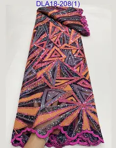 Afrikanischer Pailletten netz spitzens toff hochwertiger bestickter gemischter farbiger Pailletten stoff für Party kleidung
