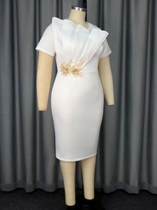 Robe de soirée formelle de longueur genou, col rond, manches courtes, élégante, asymétrique, à volants, grande taille pour femmes, vente en gros MF - Product Image 4
