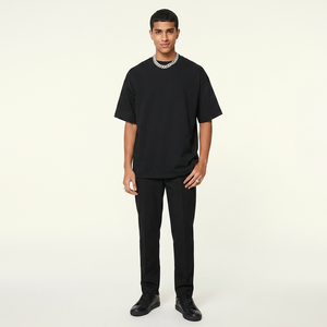 เสื้อยืดสีดำล้วนสำหรับผู้ชายเสื้อยืดผ้าฝ้ายพิมพ์ลาย - Product Image 1
