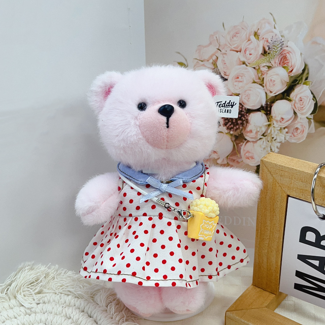 Custom Doll Clothes and Accessories Stylish Cute Red and White Polka Dot Dress Teddy Bear Plush Doll Outfits with Popcorn