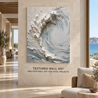 Peinture murale peinte à la main, toile texturée 3D vague océanique, blanc et bleu, décoration côtière moderne verticale, pour hall d'hôtel et salon