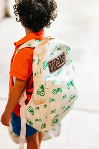 Mochila de lona bordada para meninos, mochila personalizada para almoço, trator, escolar, crianças