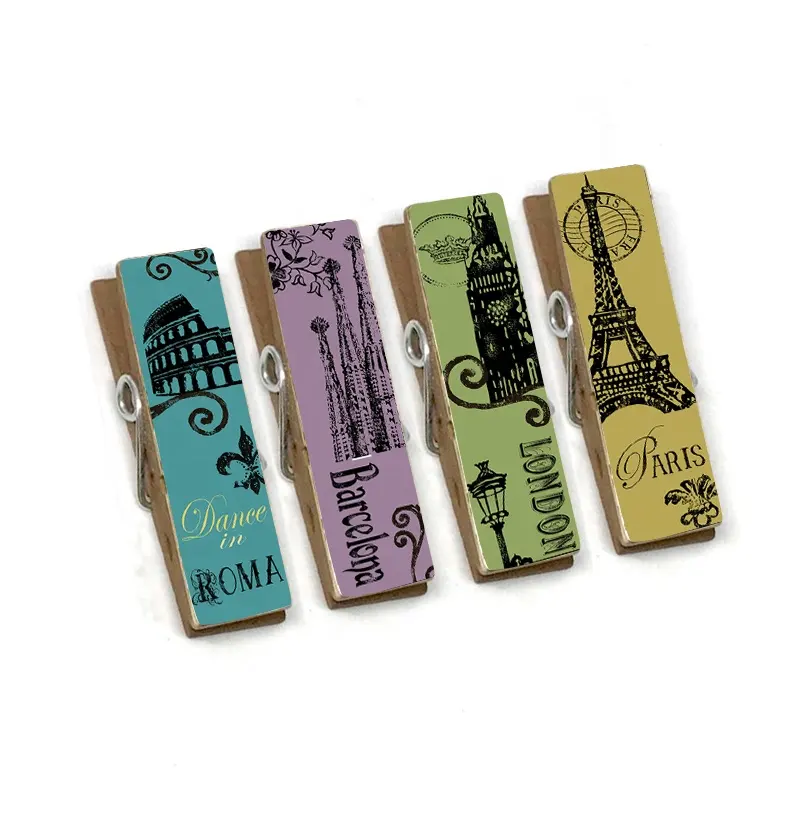 Customized home and office decorative wooden magnetic clip Refrigerator stickers clip wooden clip